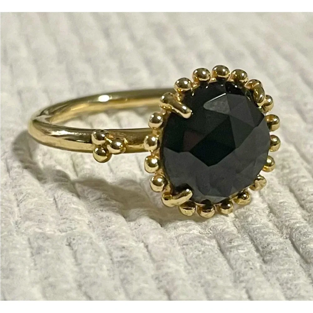 Authentic Pandora 14ct 14k Gold Large Black Spinel G585 ALE Gold Ring
